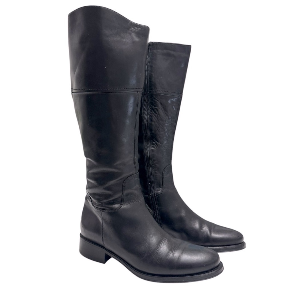 Classic Black Leather Knee-High Heeled Boots